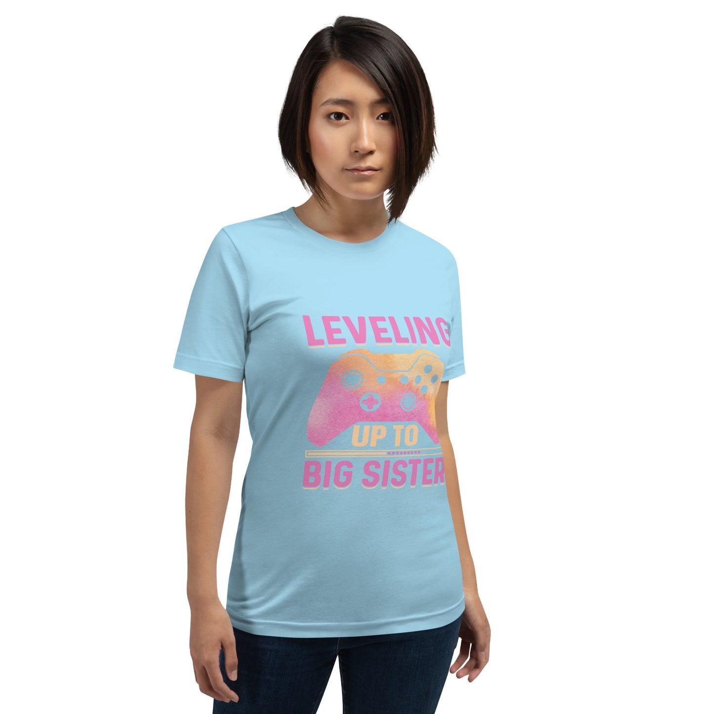 Levelling up to Big Sister for light color - Unisex t-shirt by DarkByteGear