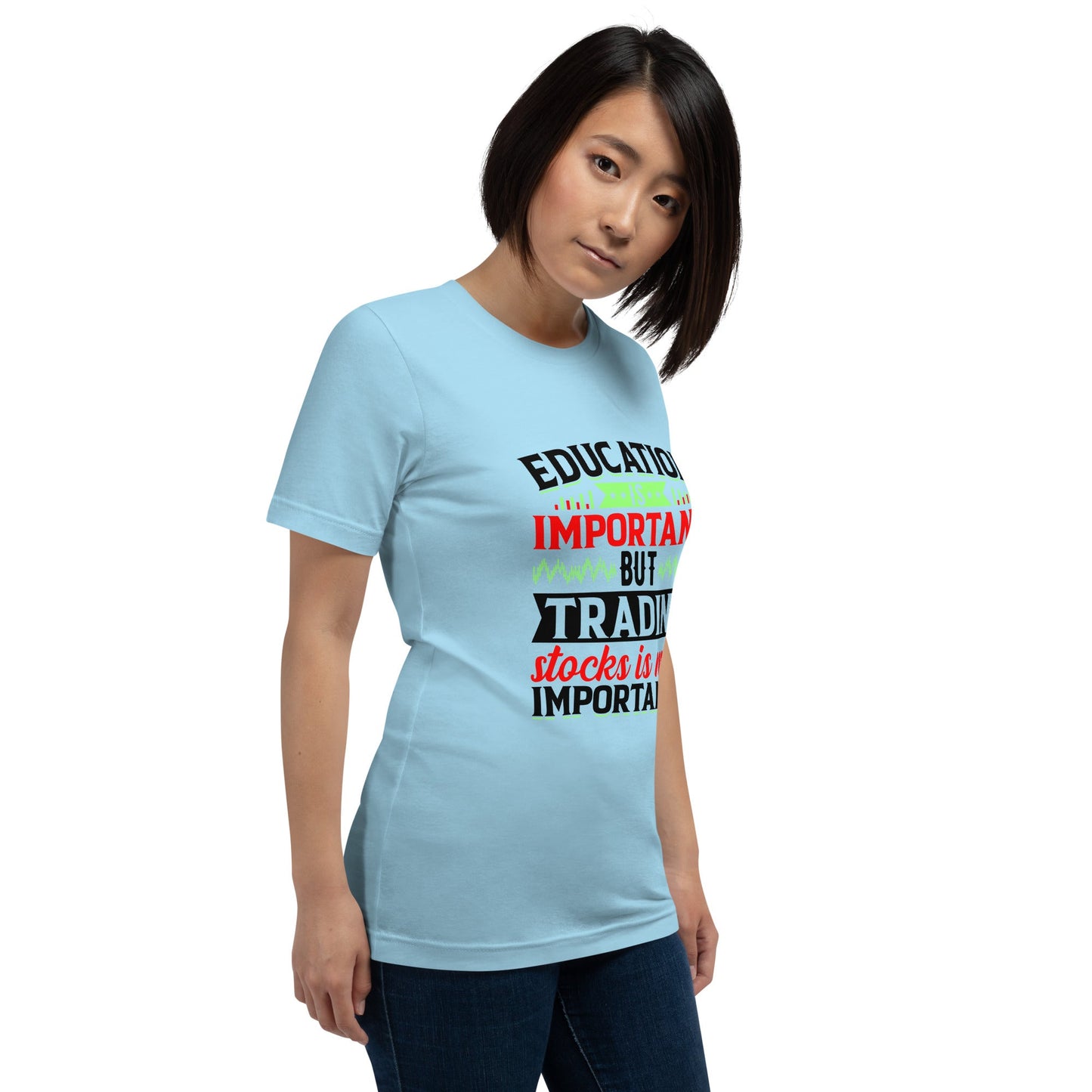Education is important but trading stocks is more importanter in Dark Text - Unisex t-shirt by DarkByteGear