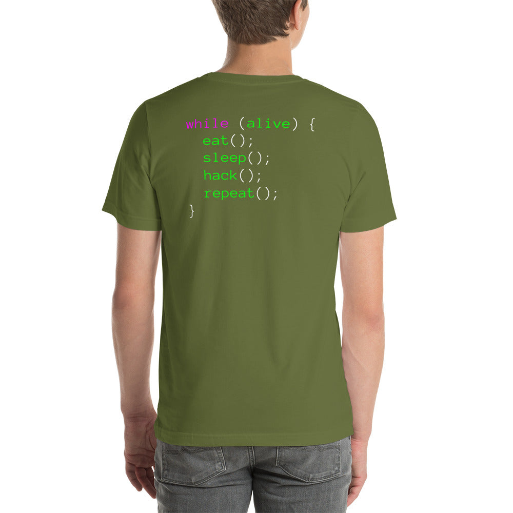 Eat sleep hack repeat - Unisex t-shirt (back print) by DarkByteGear