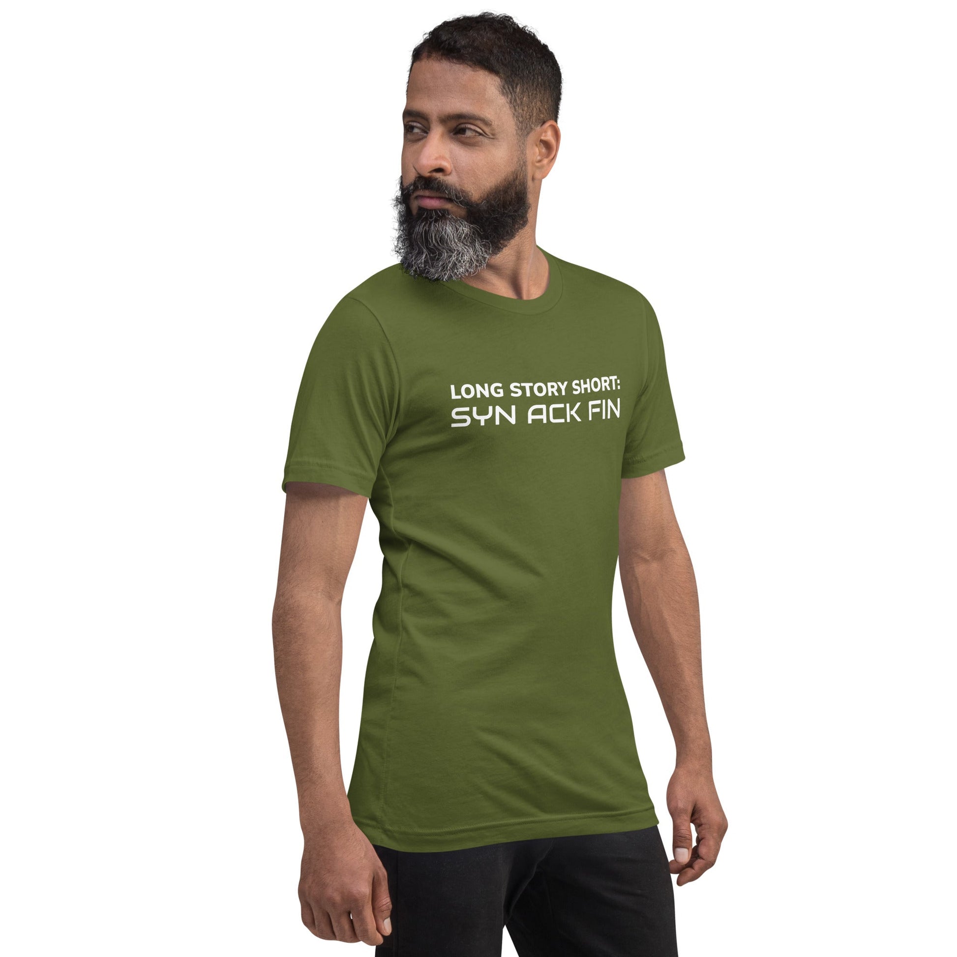 Long story short - Syn Ack Fin - Unisex t-shirt by DarkByteGear