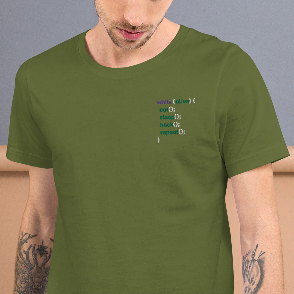 Eat sleep hack repeat - Unisex t-shirt (embroidered) by DarkByteGear