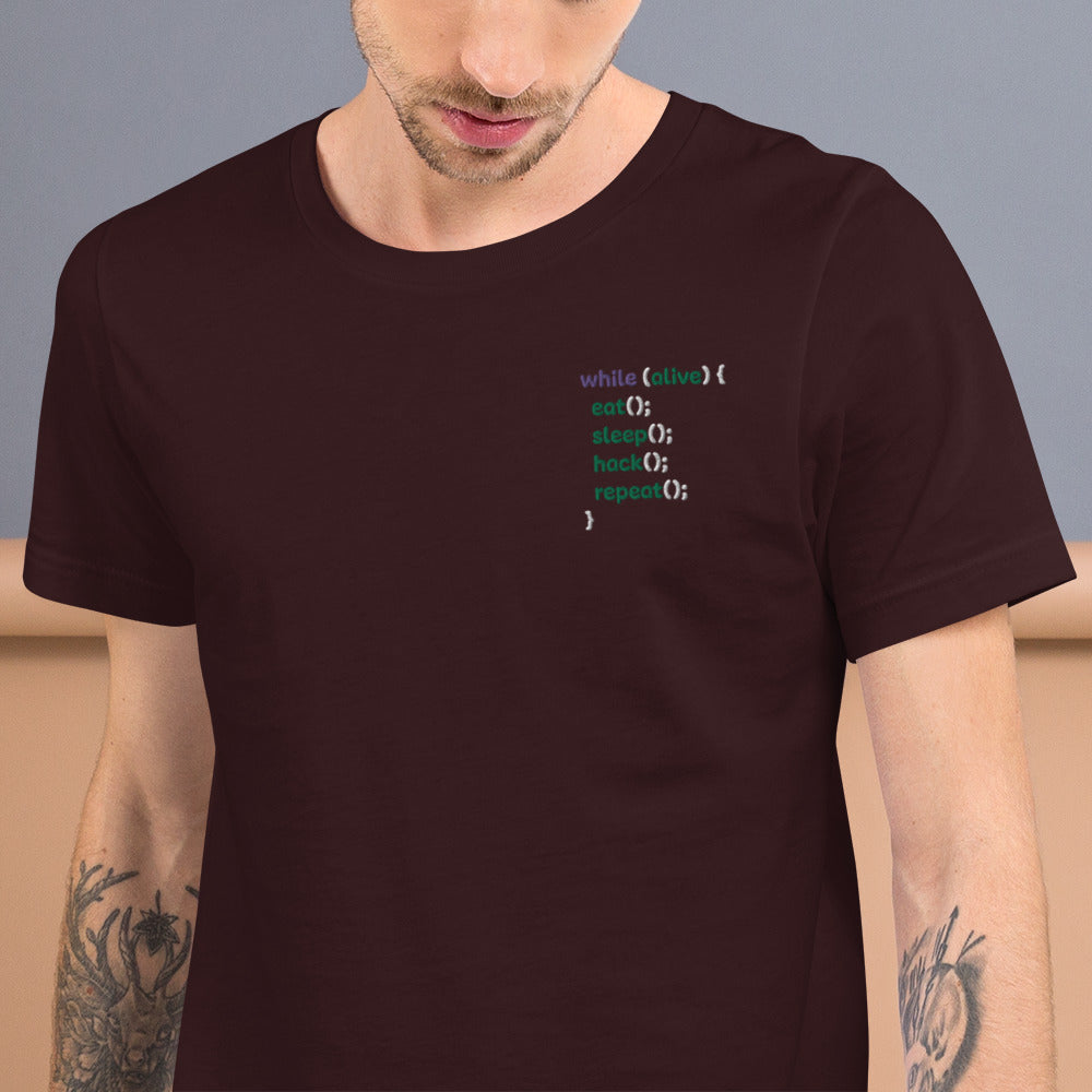 Eat sleep hack repeat - Unisex t-shirt (embroidered) by DarkByteGear
