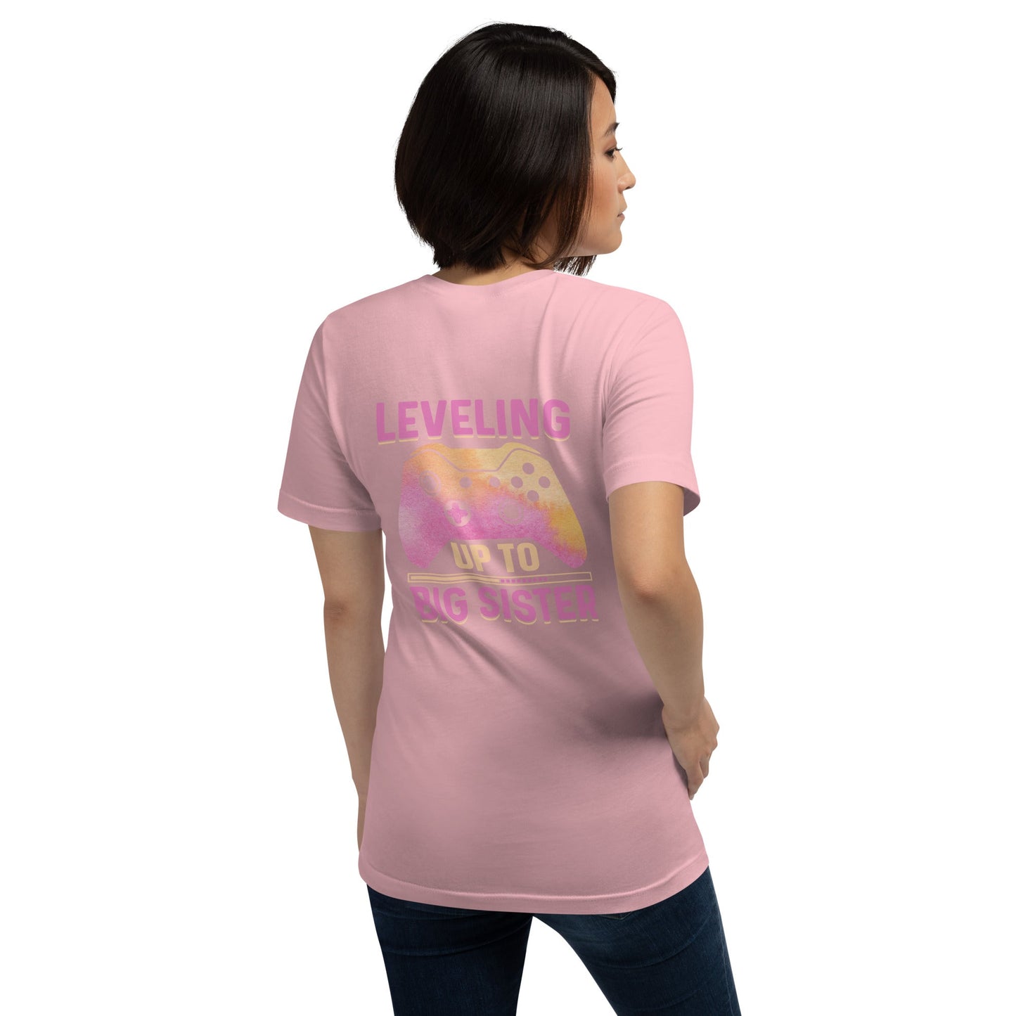 Levelling up to Big Sister for light color - Unisex t-shirt ( Back Print ) by DarkByteGear