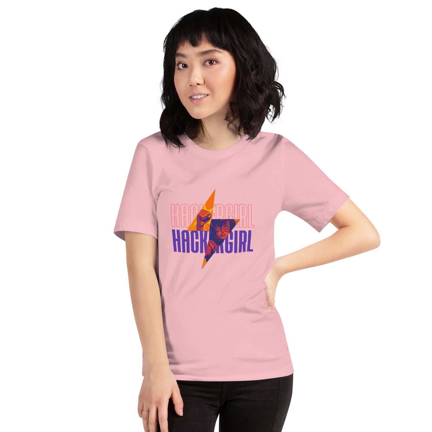 Hacker Girl V1 in Dark Color Text - Unisex t-shirt by DarkByteGear