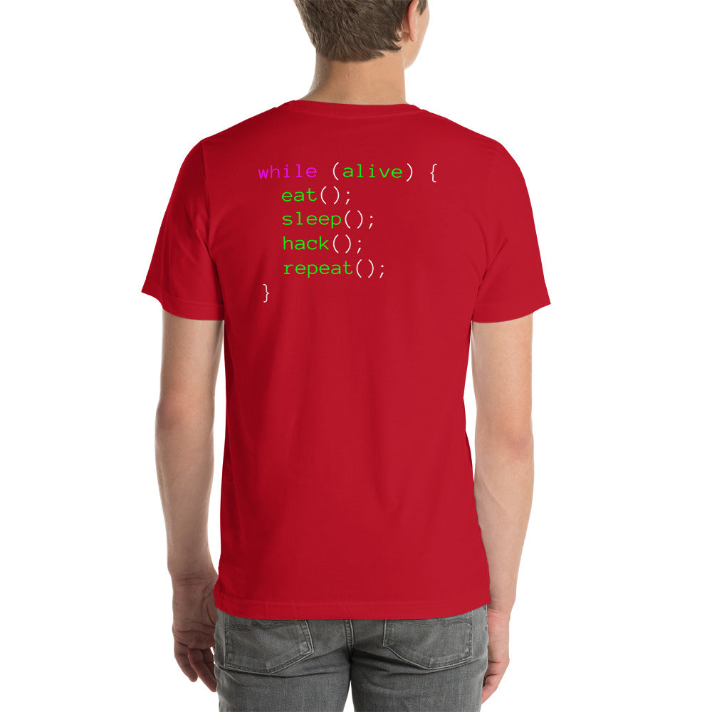 Eat sleep hack repeat - Unisex t-shirt (back print) by DarkByteGear