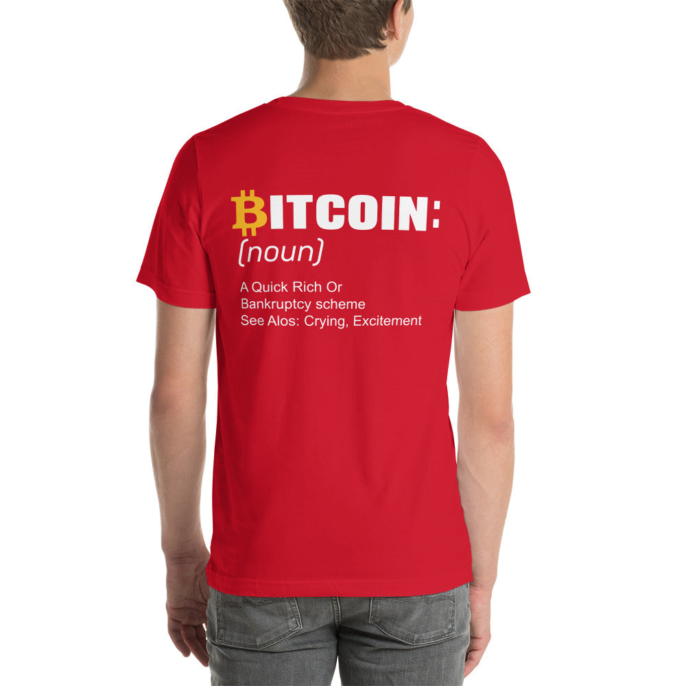 Bitcoin definition ( Yellow Cap B ) - Unisex t-shirt ( Back Print ) by DarkByteGear