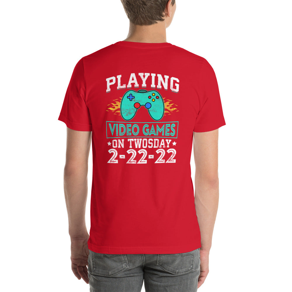 Playing Videogames on Twosday - Unisex t-shirt by DarkByteGear