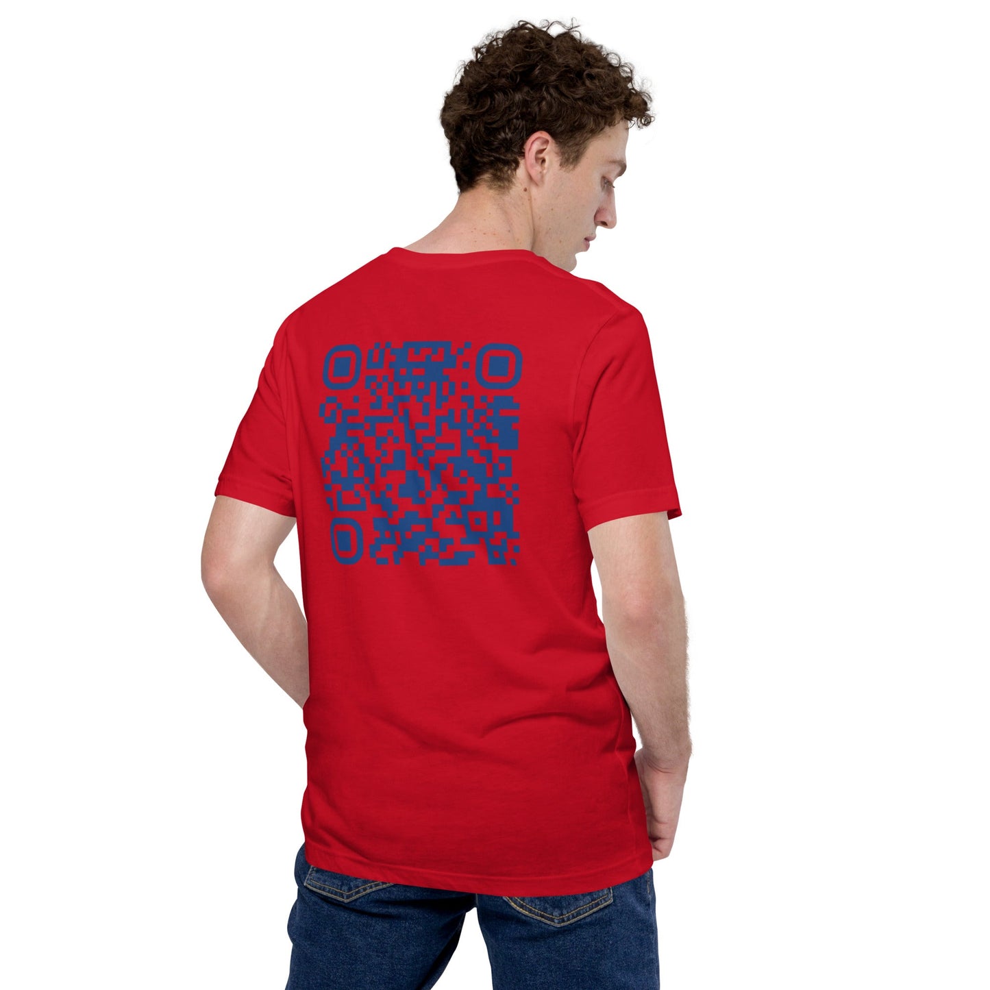 Who's the New Kid, Hacker, Developer, Gamer, Crypto King V1 (Blue) - Unisex t-shirt Personalized QR Code by DarkByteGear
