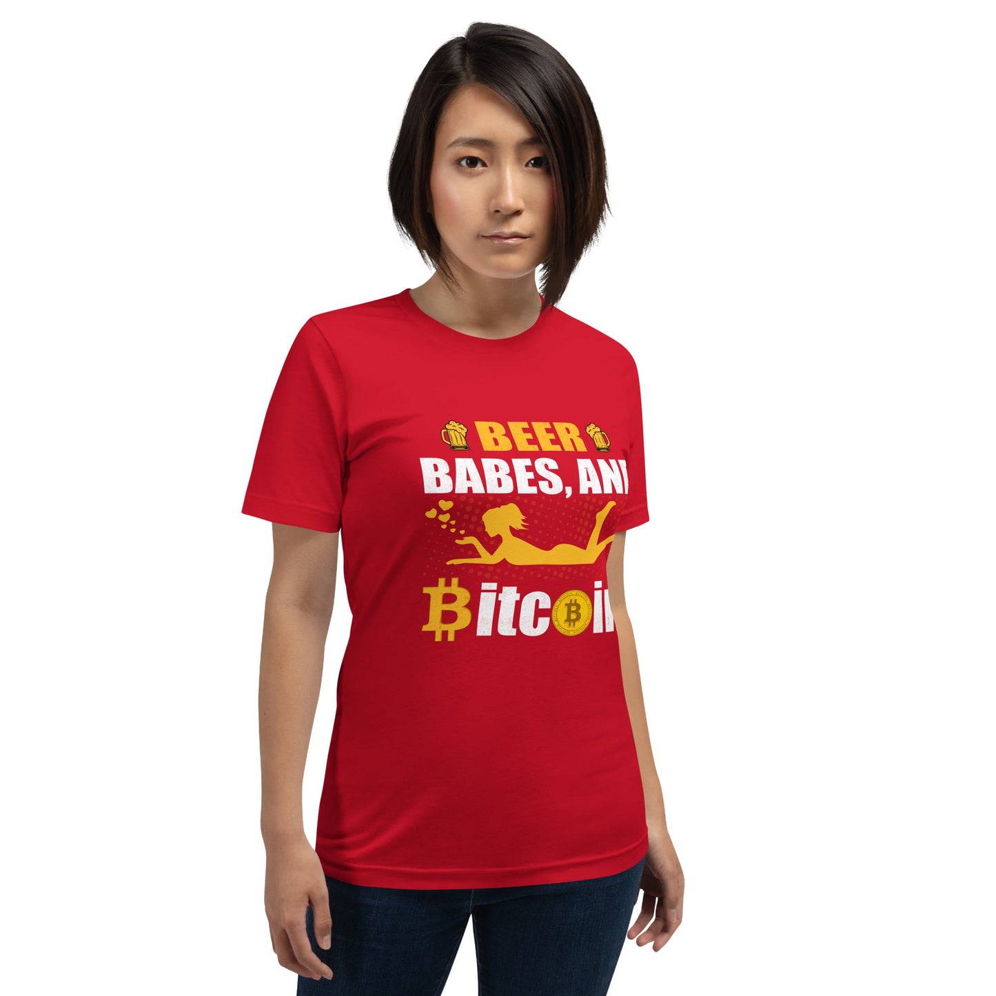 Beer Babe and Bitcoin Unisex t-shirt by DarkByteGear