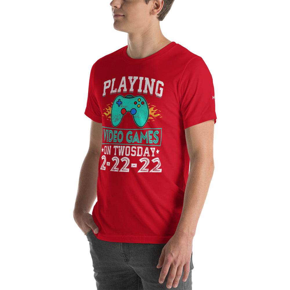Playing Videogames on Twosday - Unisex t-shirt by DarkByteGear