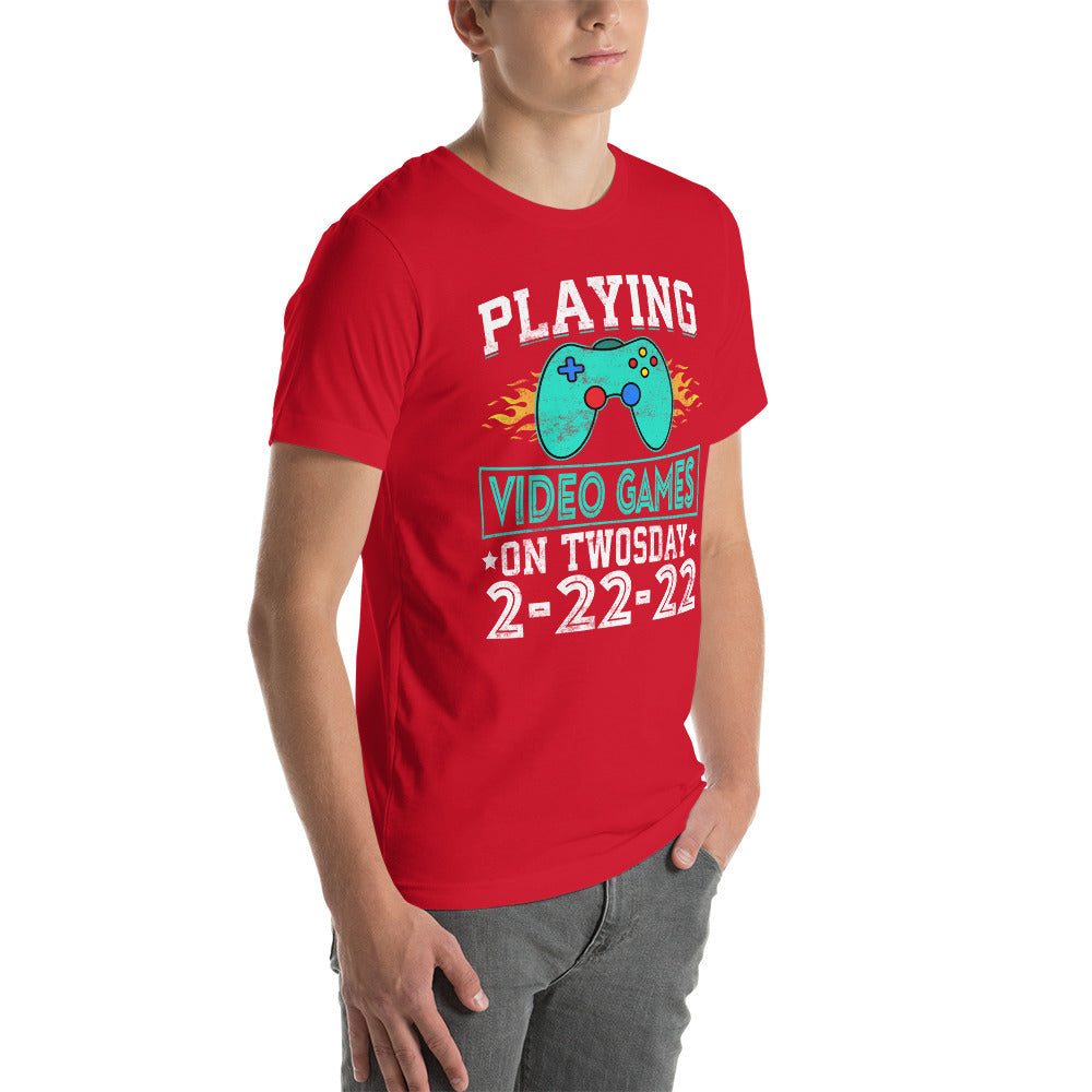Playing Videogames on Twosday - Unisex t-shirt by DarkByteGear