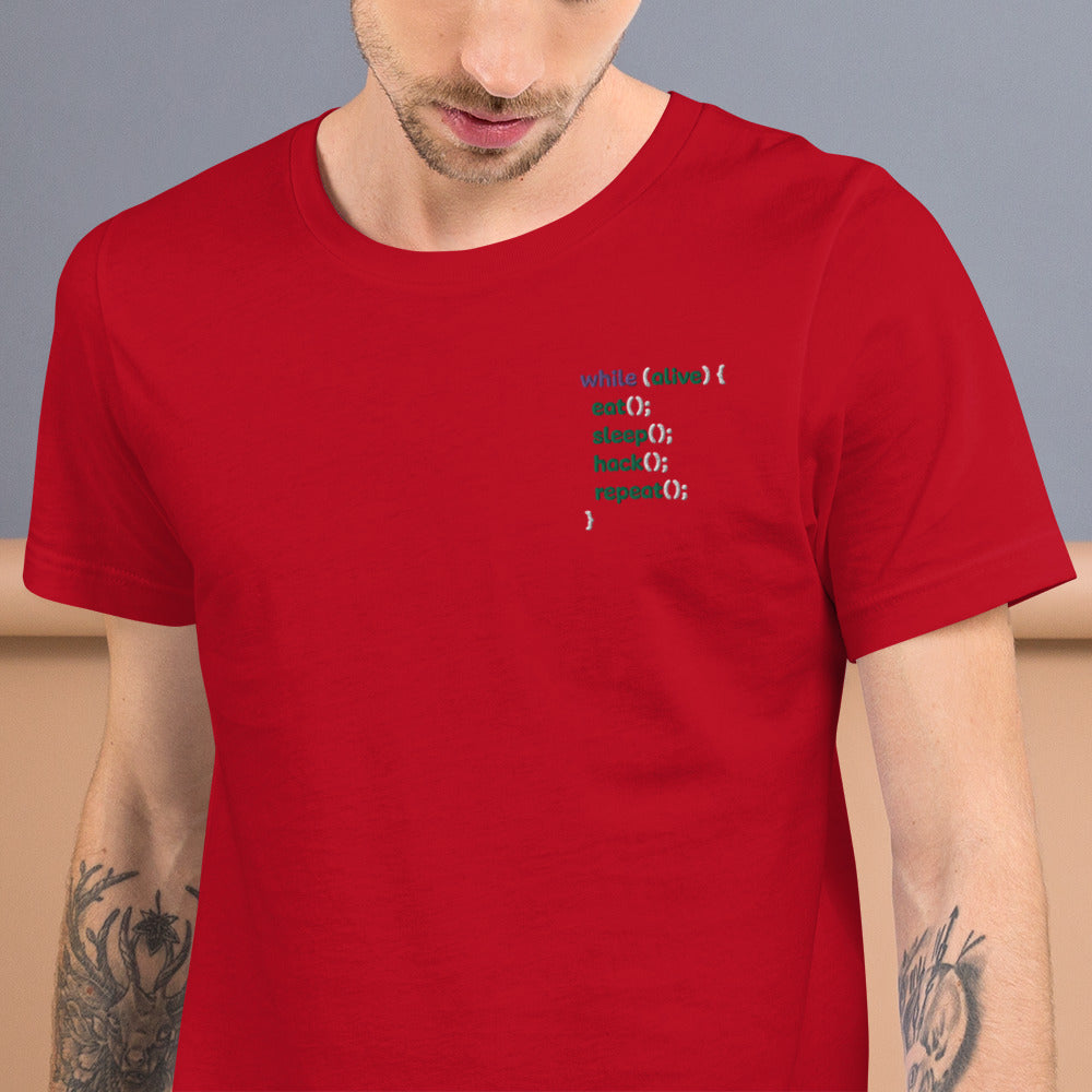 Eat sleep hack repeat - Unisex t-shirt (embroidered) by DarkByteGear