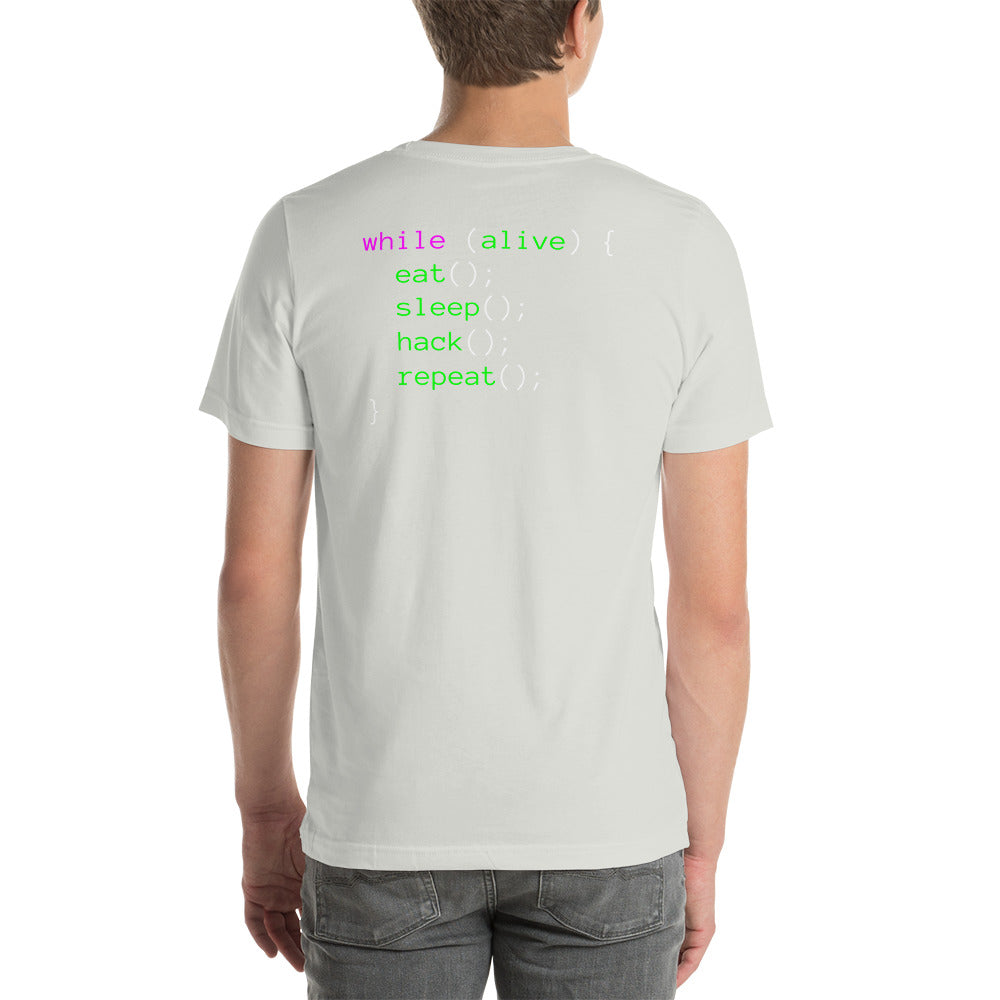 Eat sleep hack repeat - Unisex t-shirt (back print) by DarkByteGear