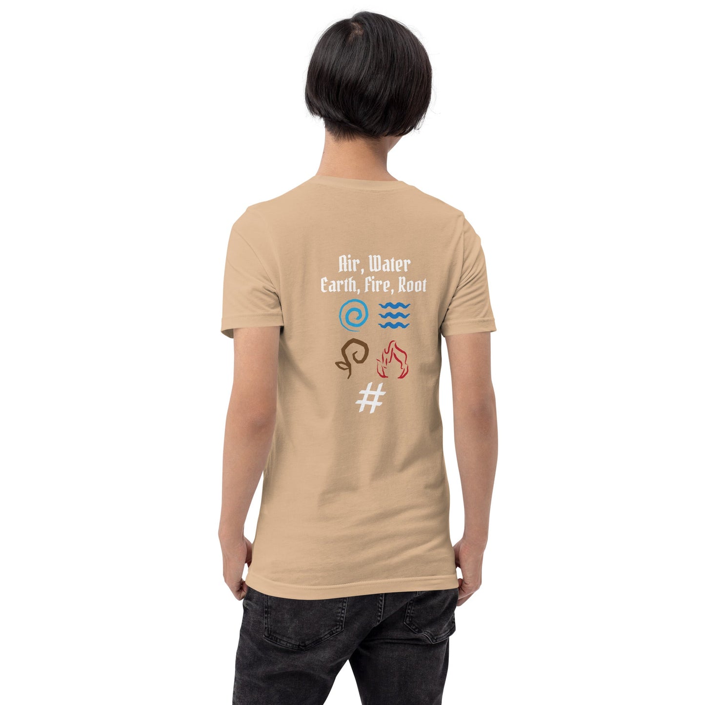Air, Water, Earth, Fire, Root - Unisex t-shirt ( Back Print ) by DarkByteGear