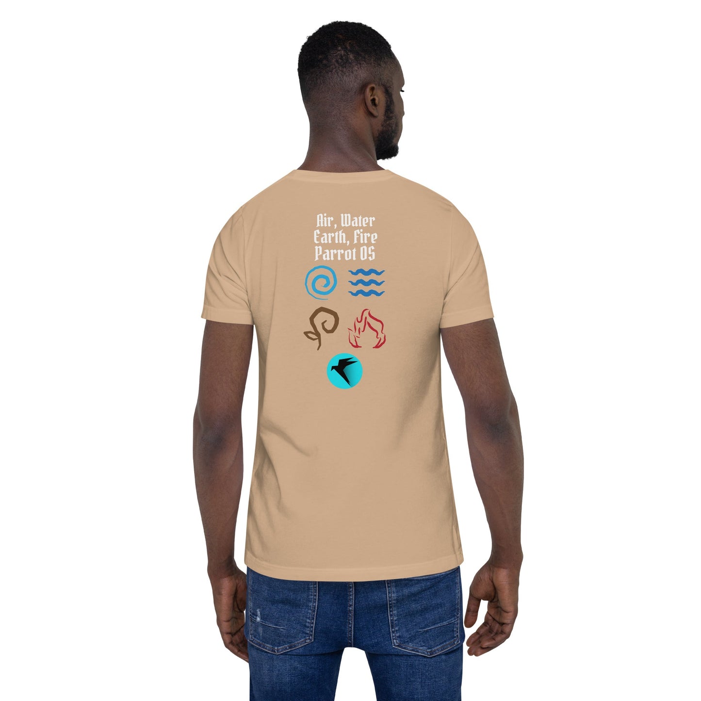 Air, Water, Earth, Fire, Parrot OS - Unisex t-shirt ( Back Print ) by DarkByteGear