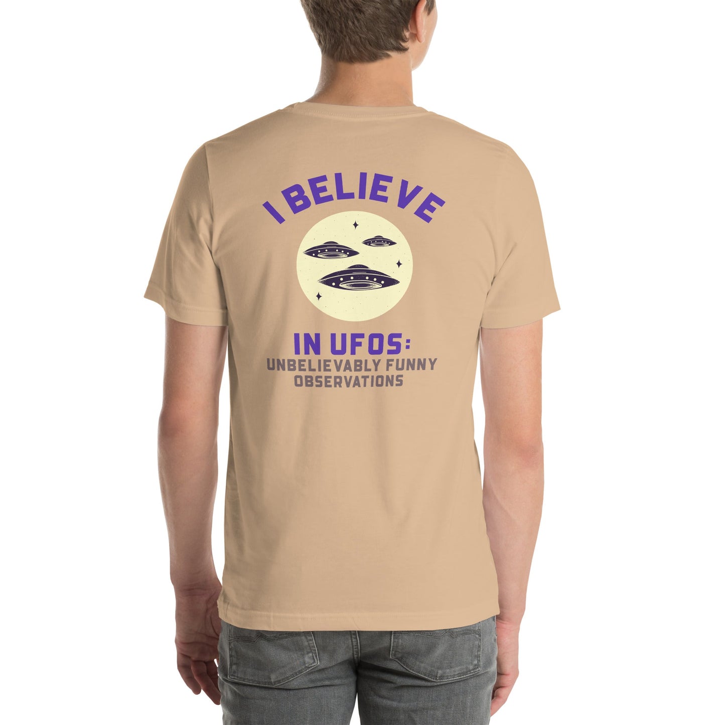 I believe in UFOs Unbelievably Funny Observations - Unisex t-shirt (back print) by DarkByteGear