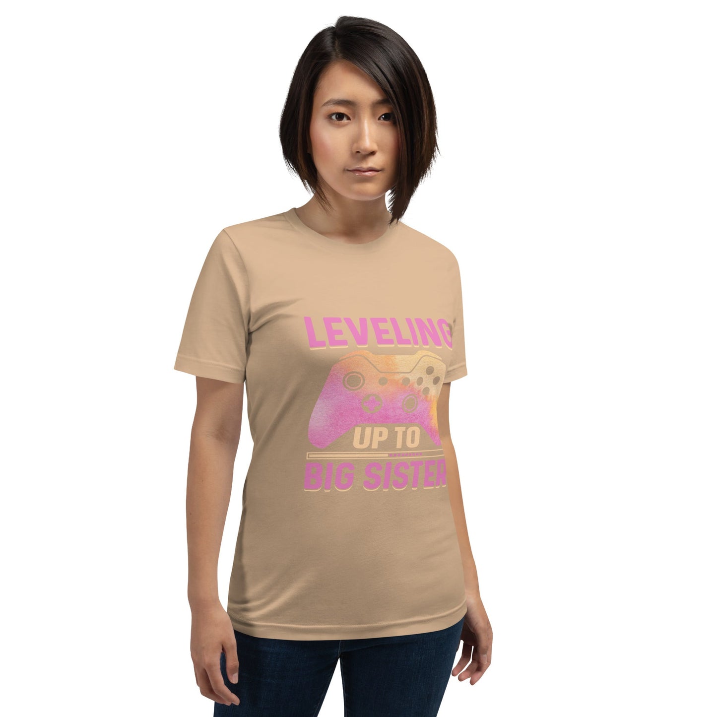 Levelling up to Big Sister for light color - Unisex t-shirt by DarkByteGear