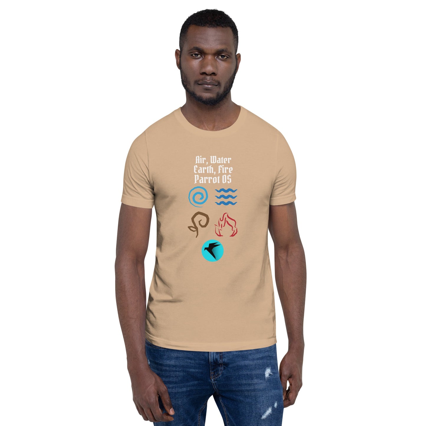 Air, Water, Earth, Fire, Parrot OS - Unisex t-shirt by DarkByteGear