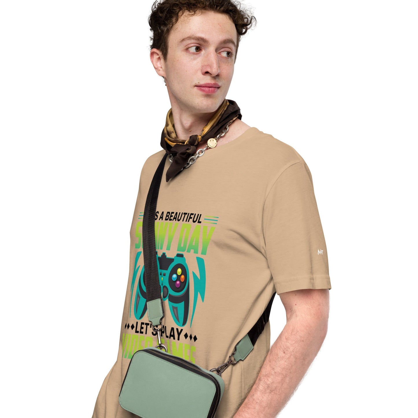 It is a Beautiful Sunny Day; Let's Play Video Games in Dark Text - Unisex t-shirt by DarkByteGear