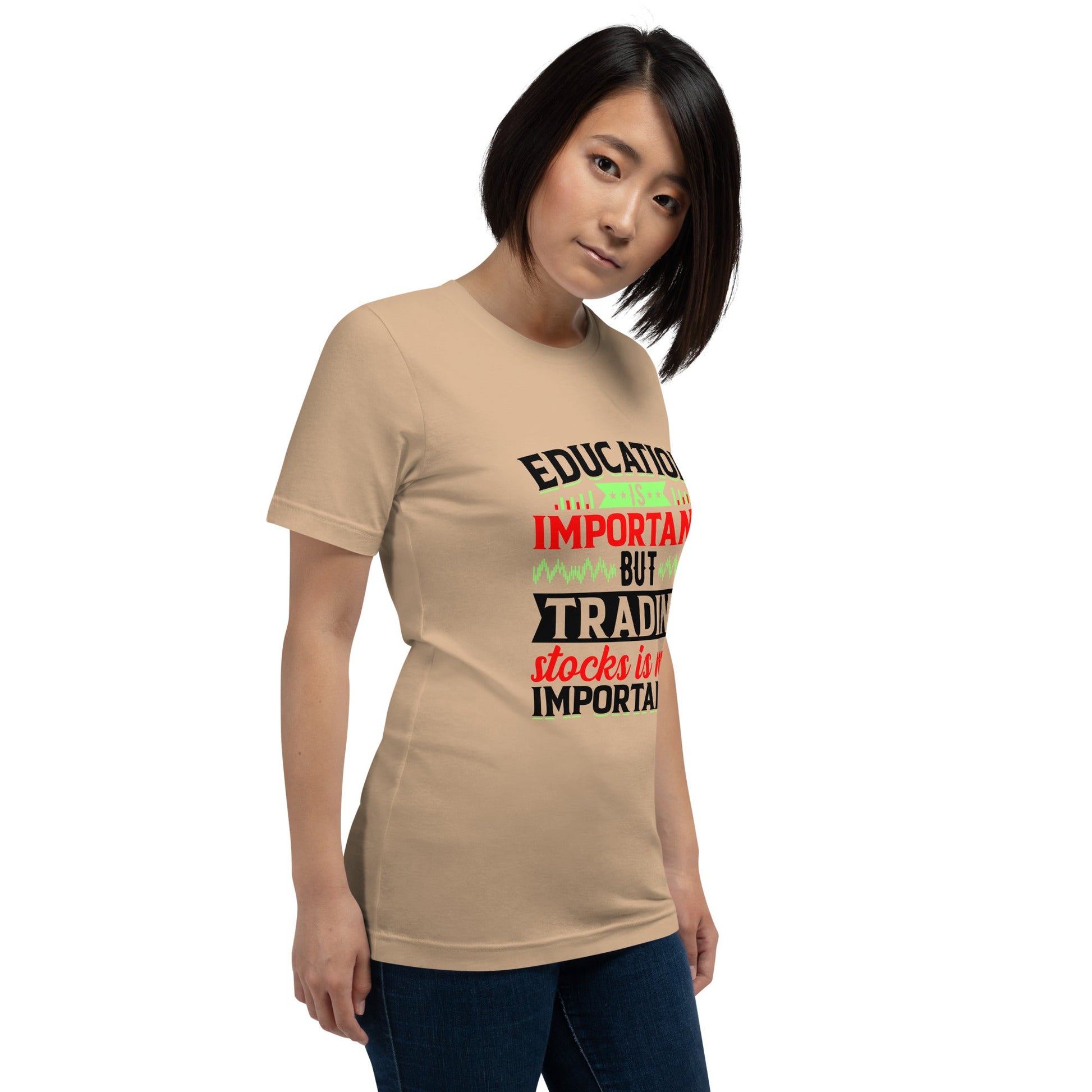 Education is important but trading stocks is more importanter in Dark Text - Unisex t-shirt by DarkByteGear