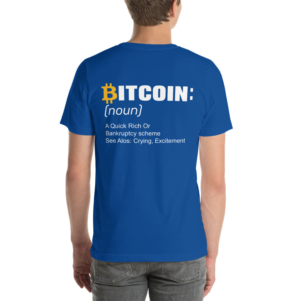 Bitcoin definition ( Yellow Cap B ) - Unisex t-shirt ( Back Print ) by DarkByteGear
