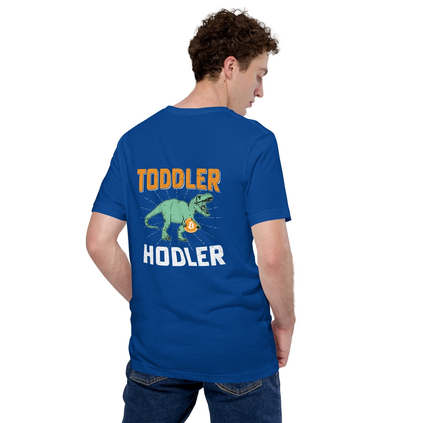 Toddler Bitcoin T-rex Holder - Unisex t-shirt ( Back Print ) by DarkByteGear