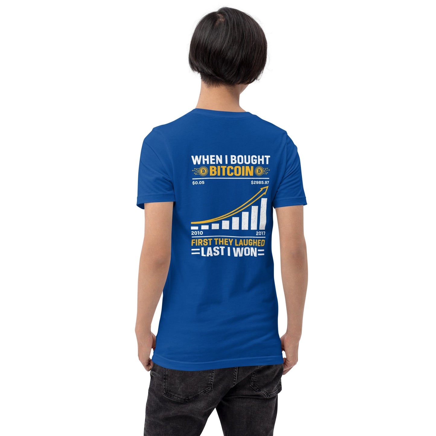 When I Bought Bitcoin, First they laughed, Last I won Unisex t-shirt ( Back Print ) by DarkByteGear