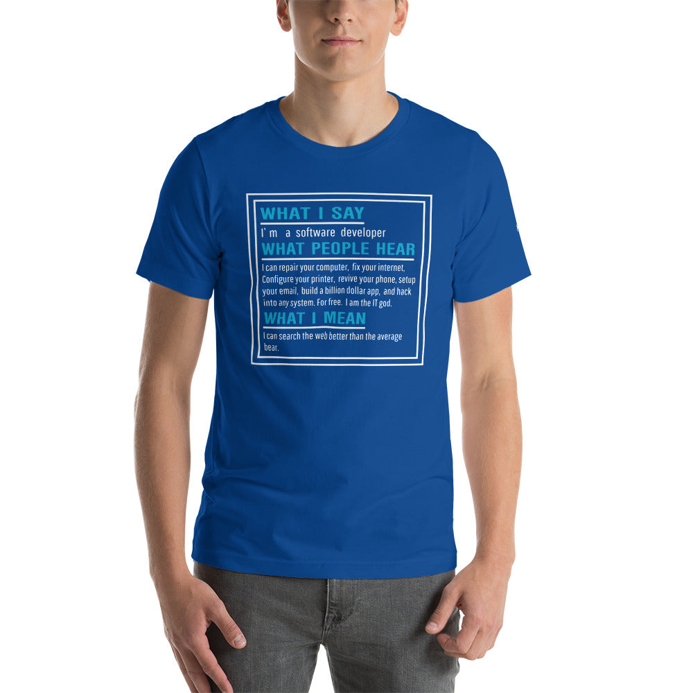 What I say, What people hear, What I mean Unisex t-shirt by DarkByteGear