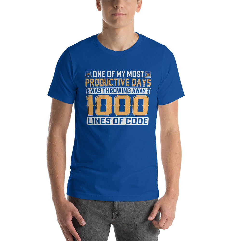 One of My Most Productive Days was throwing away 1000 lines of Code Unisex t-shirt by DarkByteGear