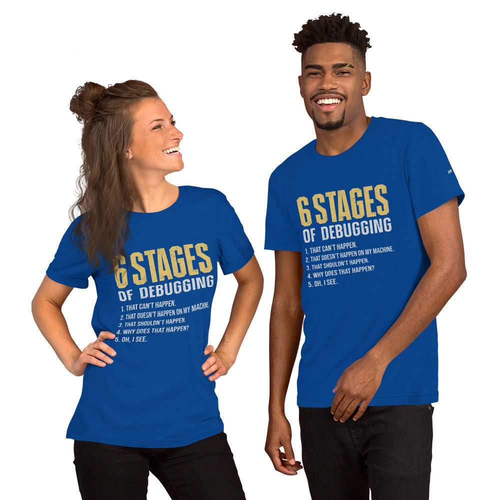 6 Stages of Debugging Yellow V Unisex t-shirt by DarkByteGear