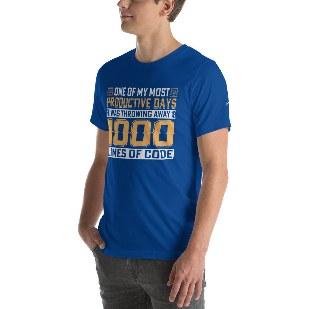 One of My Most Productive Days was throwing away 1000 lines of Code Unisex t-shirt by DarkByteGear