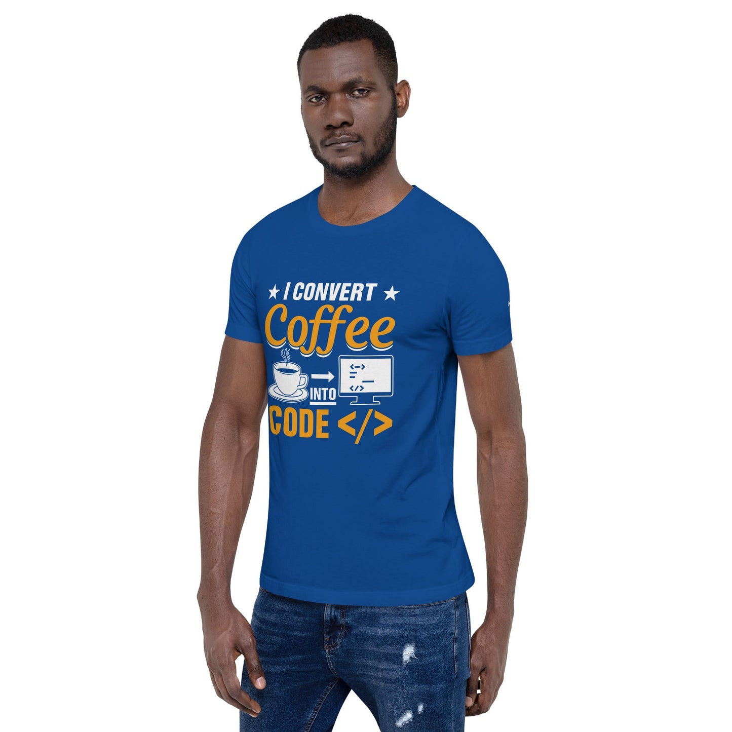 I Convert Coffee into Code </> - Unisex t-shirt by DarkByteGear