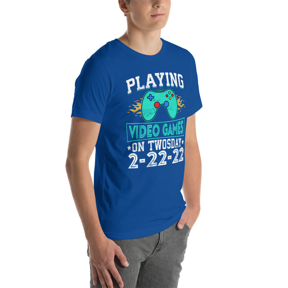 Playing Videogames on Twosday - Unisex t-shirt by DarkByteGear
