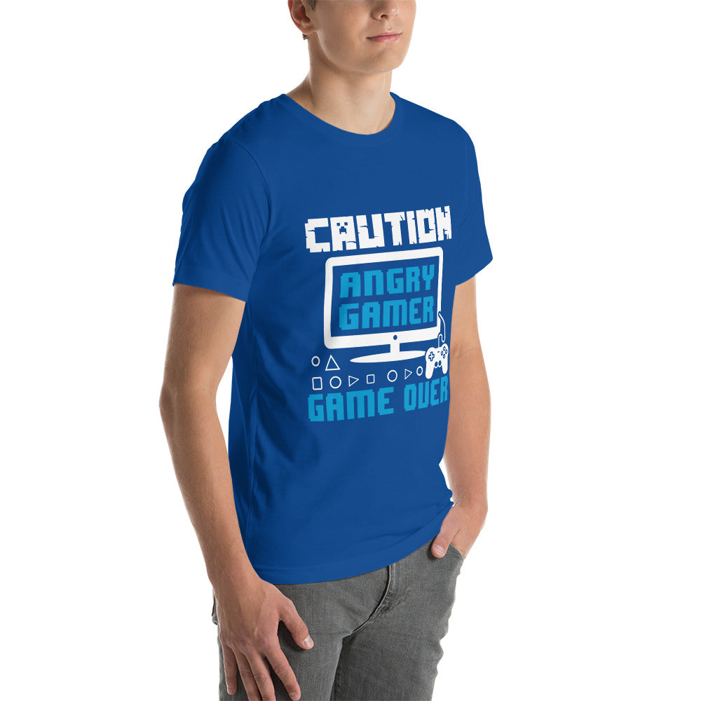 Caution! Angry Gamer Unisex t-shirt by DarkByteGear