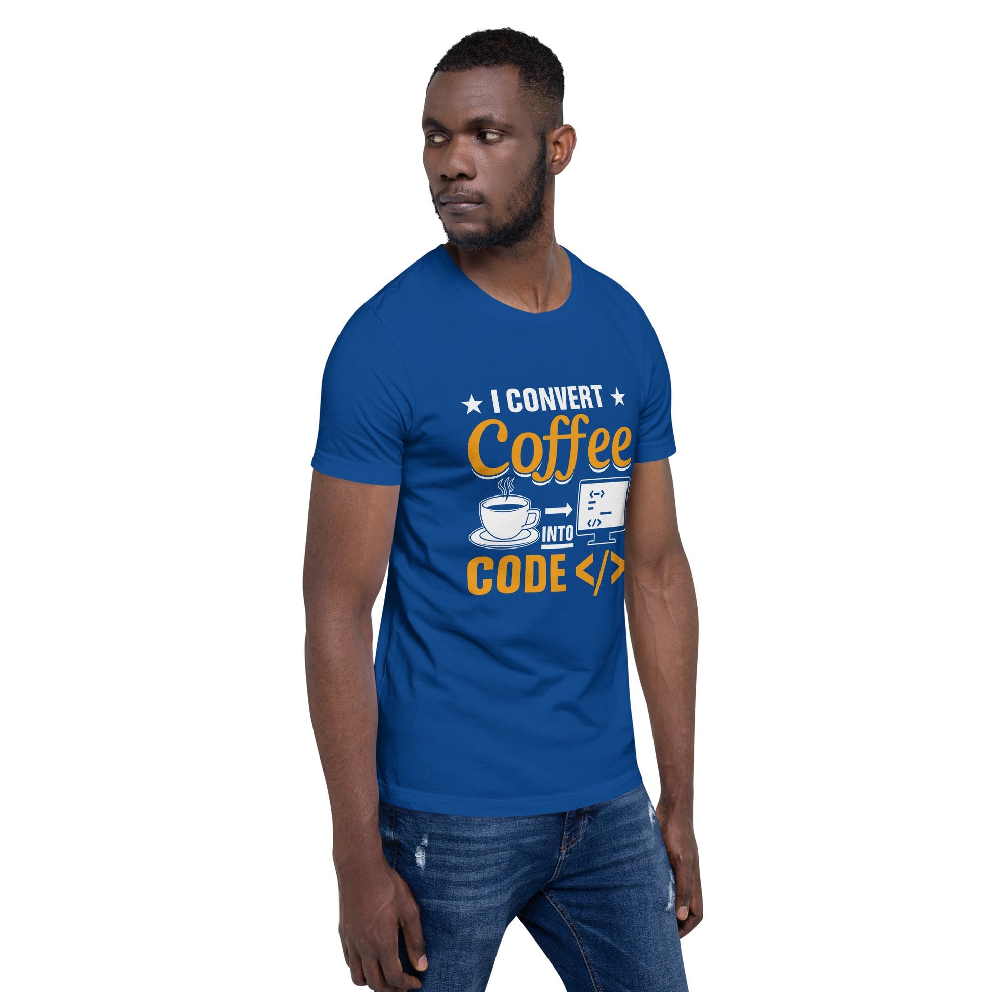 I Convert Coffee into Code </> - Unisex t-shirt by DarkByteGear