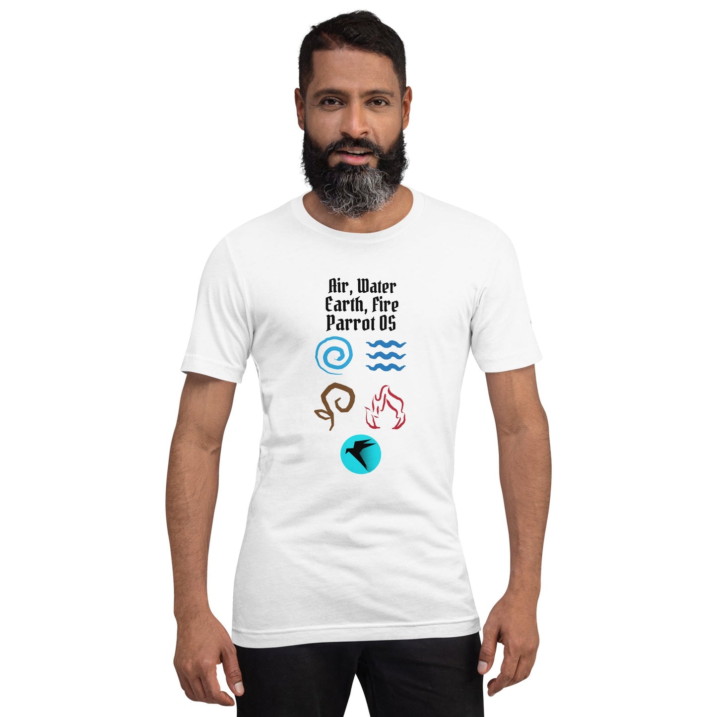 Air, Water, Earth, Fire, Parrot OS - Unisex t-shirt by DarkByteGear