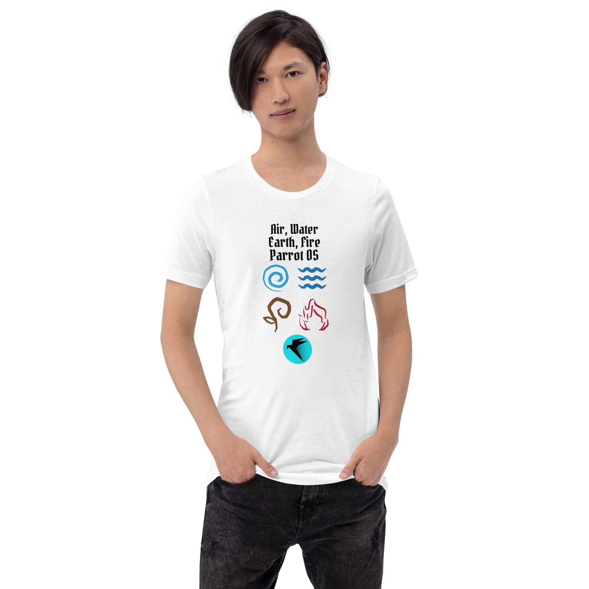 Air, Water, Earth, Fire, Parrot OS - Unisex t-shirt by DarkByteGear