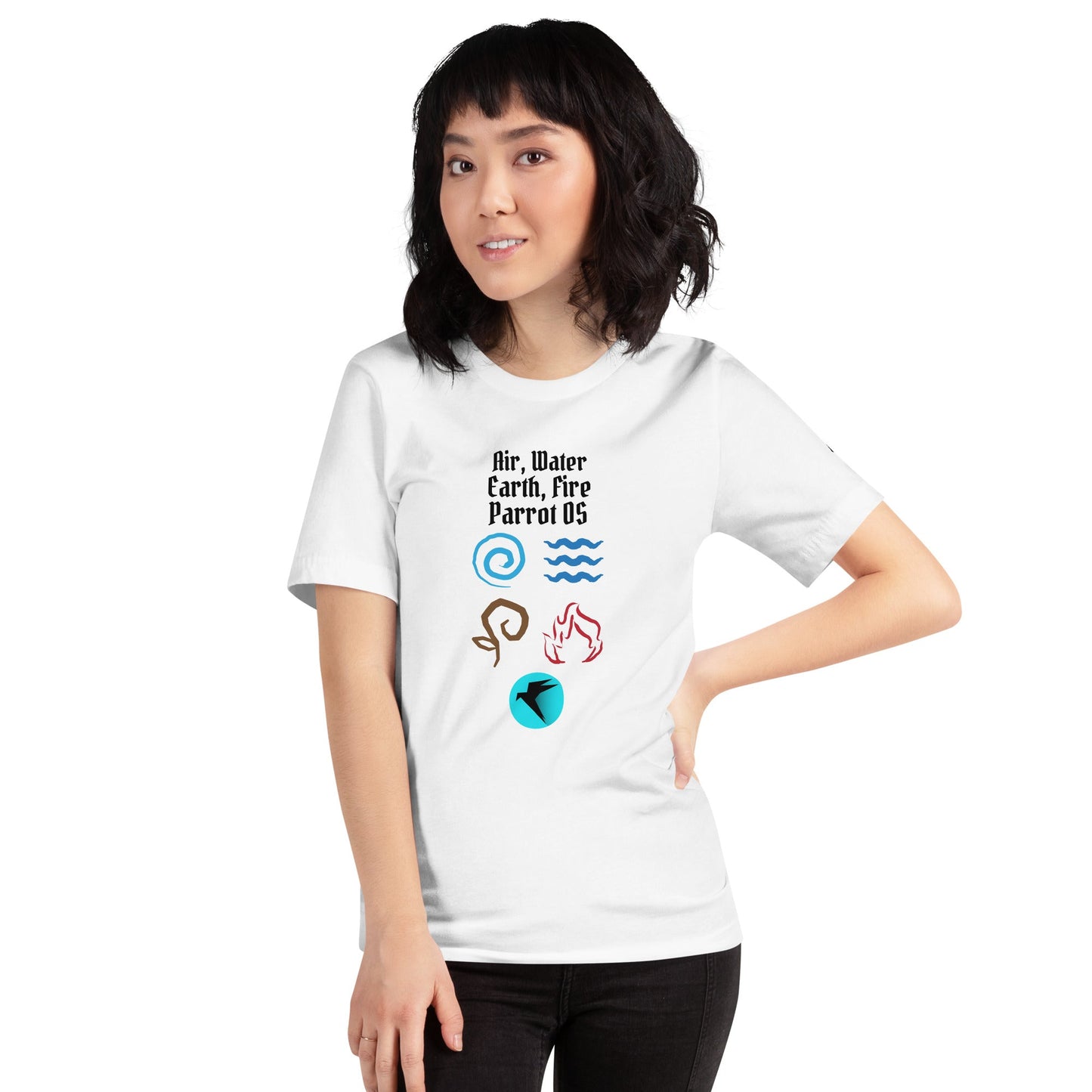 Air, Water, Earth, Fire, Parrot OS - Unisex t-shirt by DarkByteGear