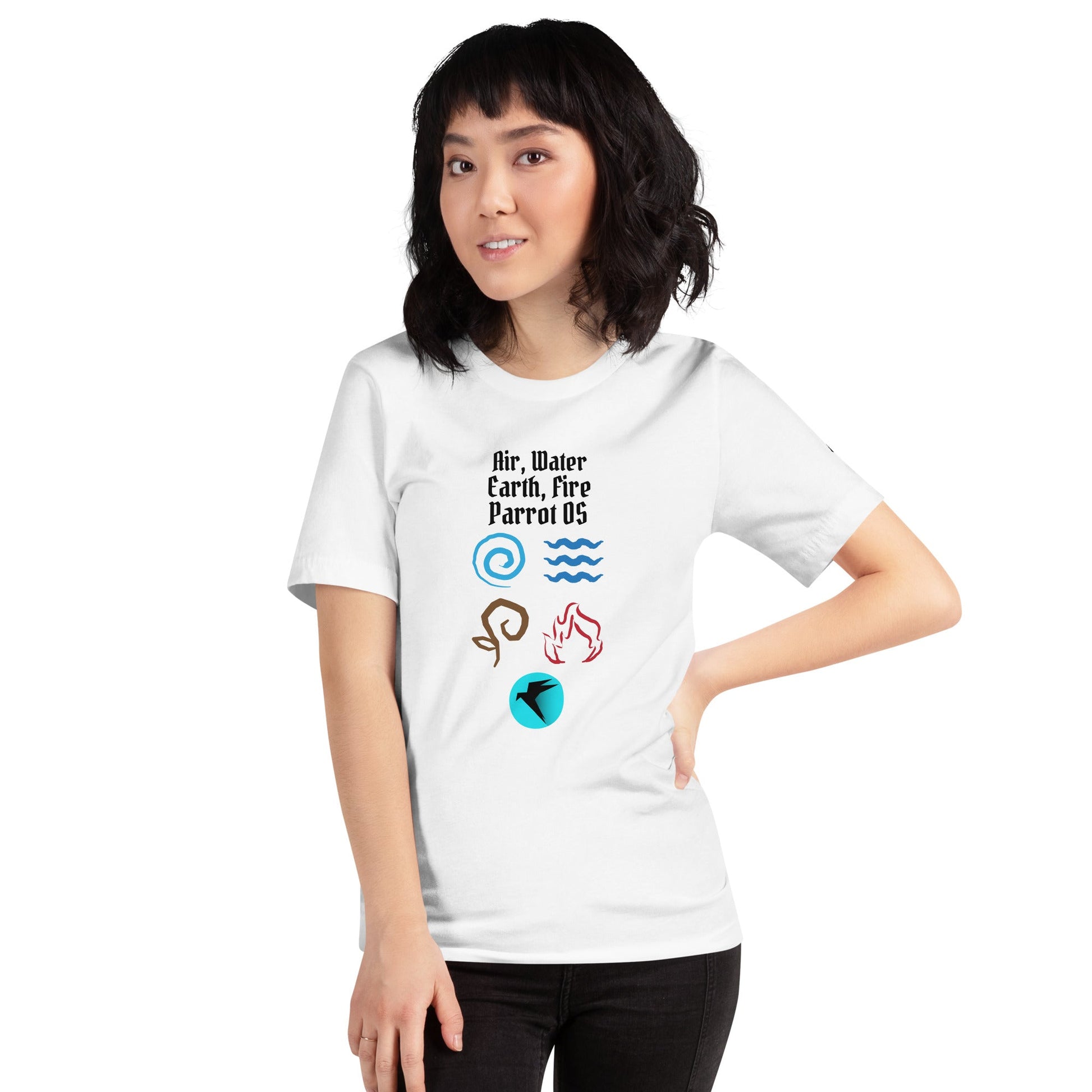 Air, Water, Earth, Fire, Parrot OS - Unisex t-shirt by DarkByteGear