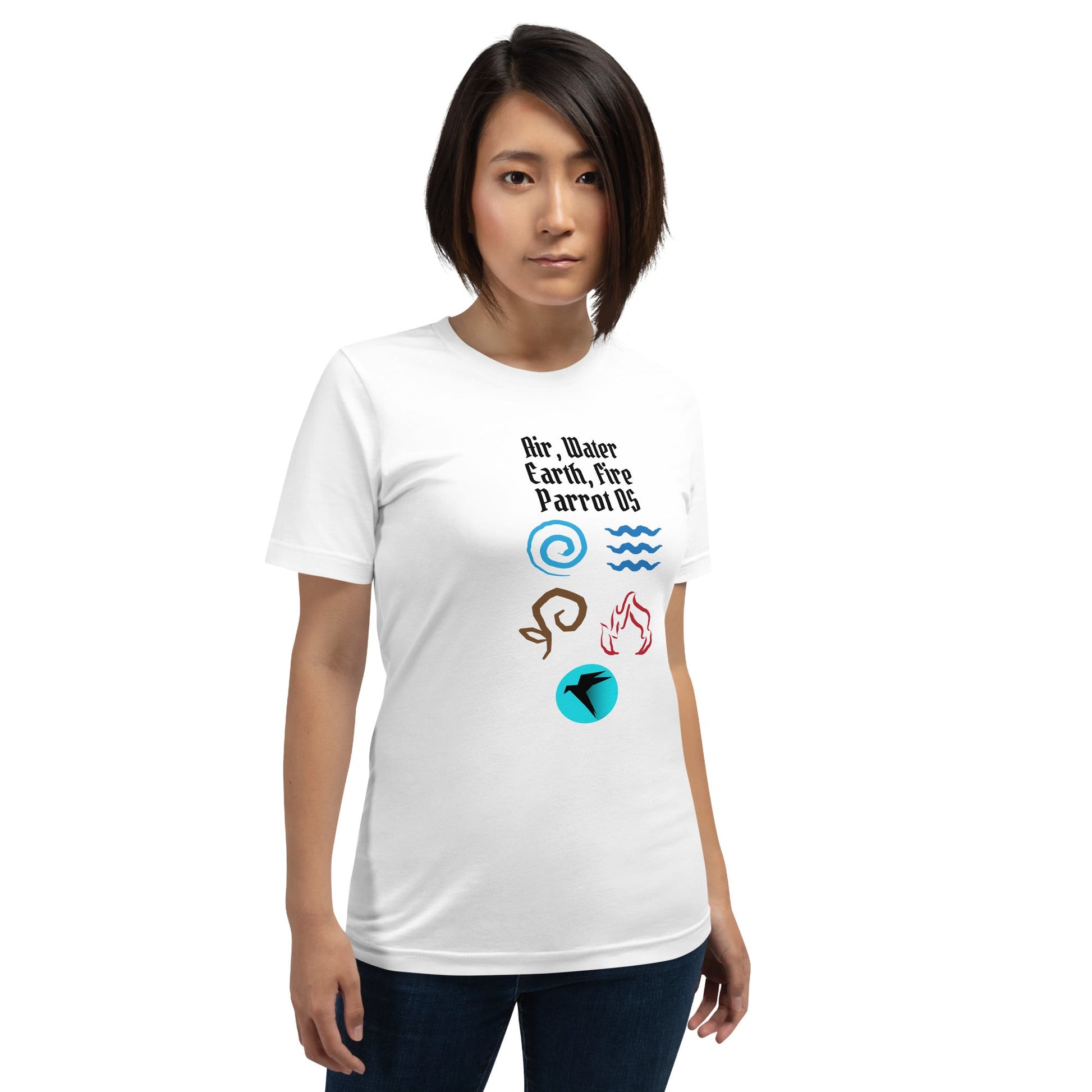 Air, Water, Earth, Fire, Parrot OS - Unisex t-shirt by DarkByteGear