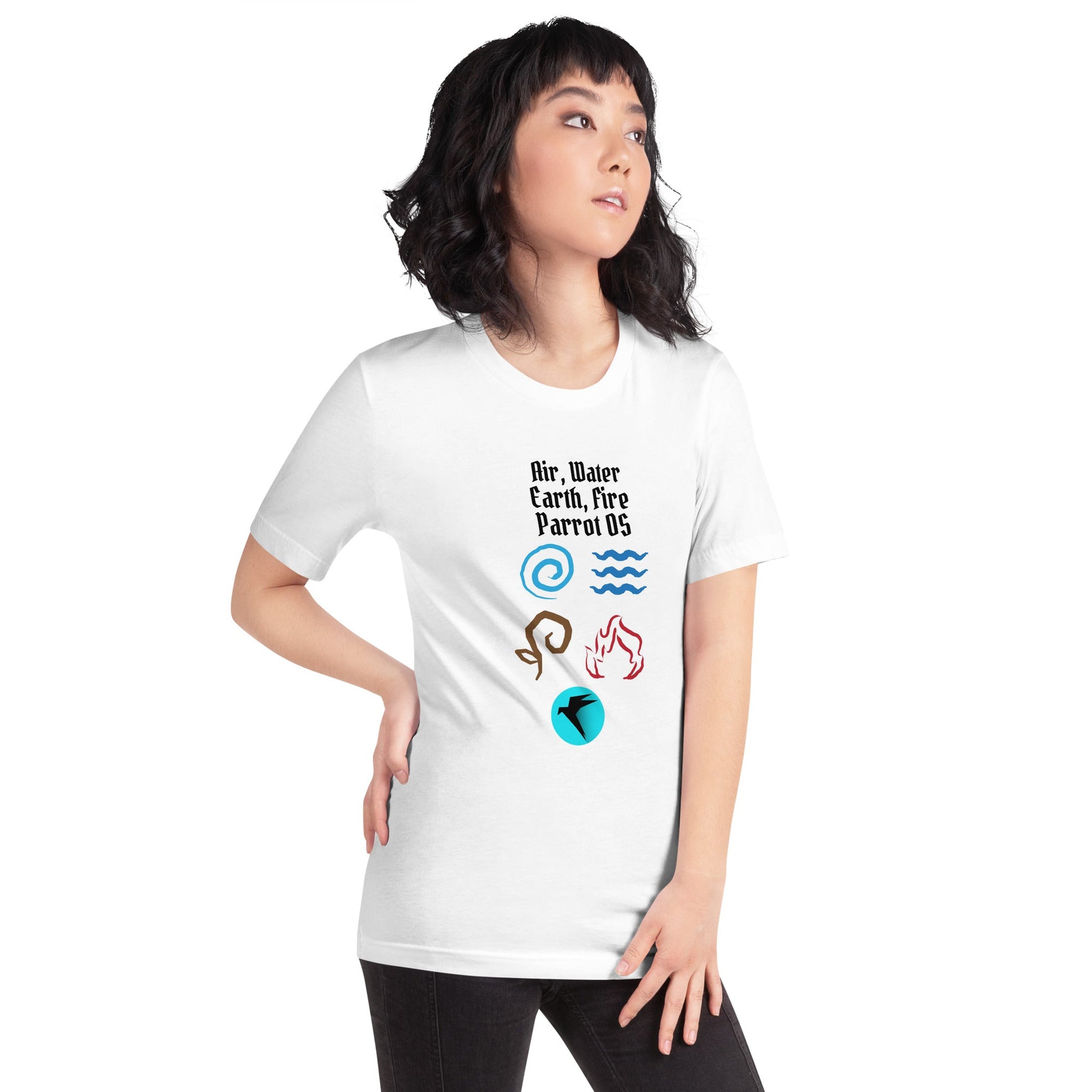 Air, Water, Earth, Fire, Parrot OS - Unisex t-shirt by DarkByteGear