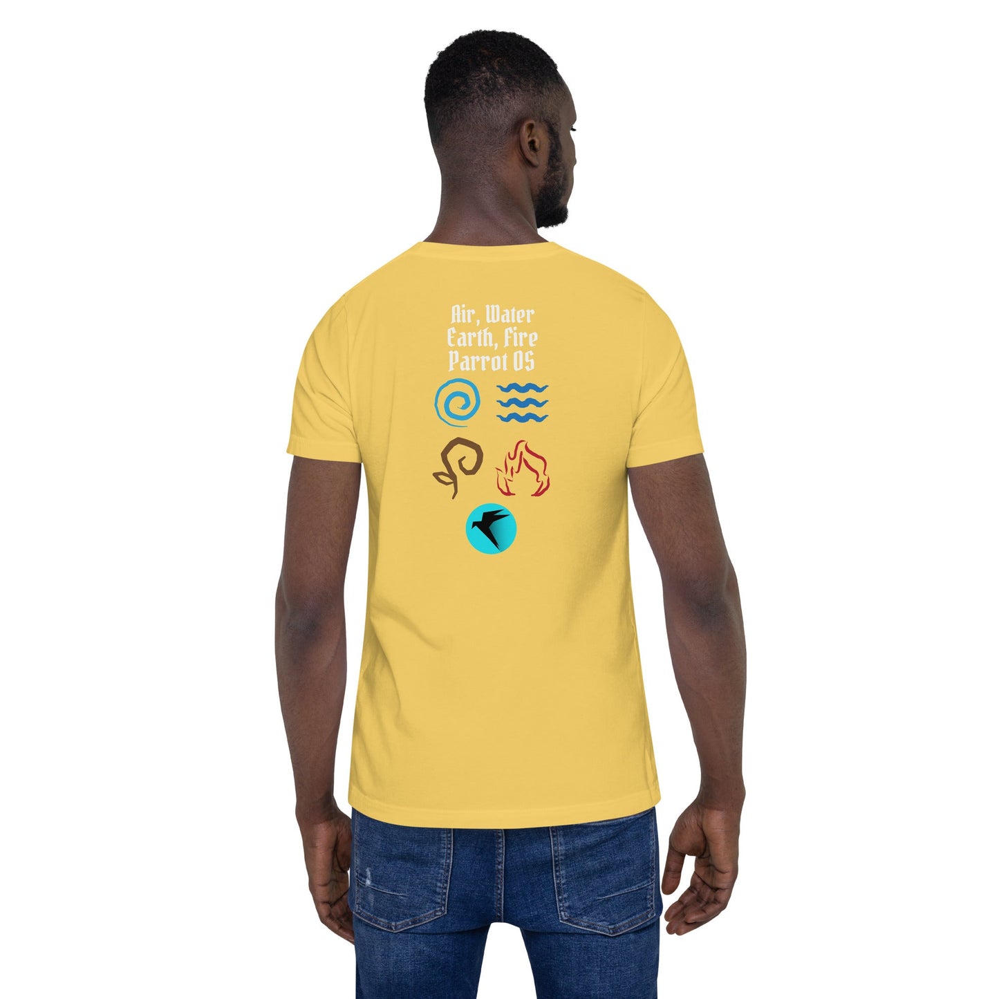 Air, Water, Earth, Fire, Parrot OS - Unisex t-shirt ( Back Print ) by DarkByteGear