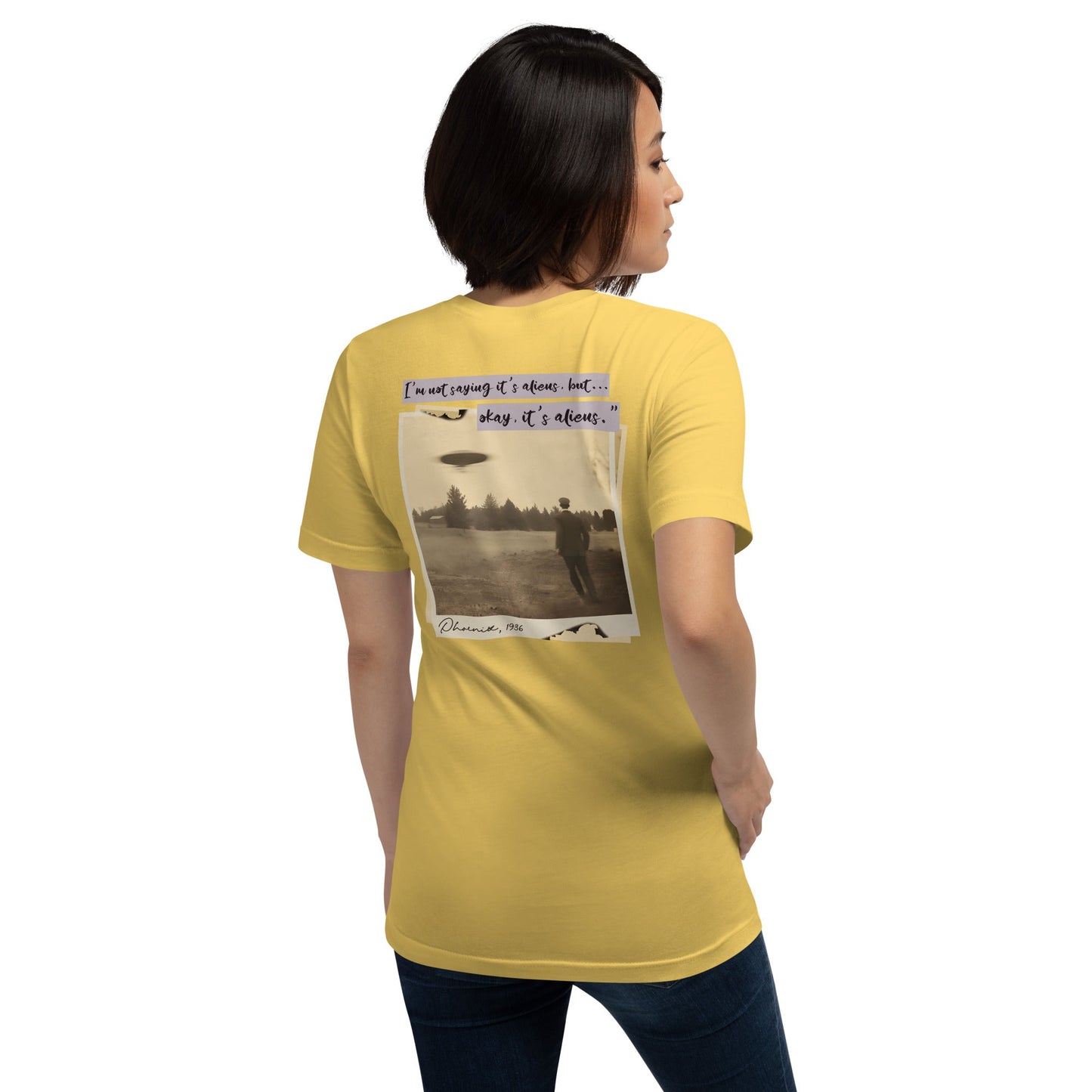 I'm not saying it's aliens, but... okay, it's aliens - Unisex t-shirt (back print) by DarkByteGear
