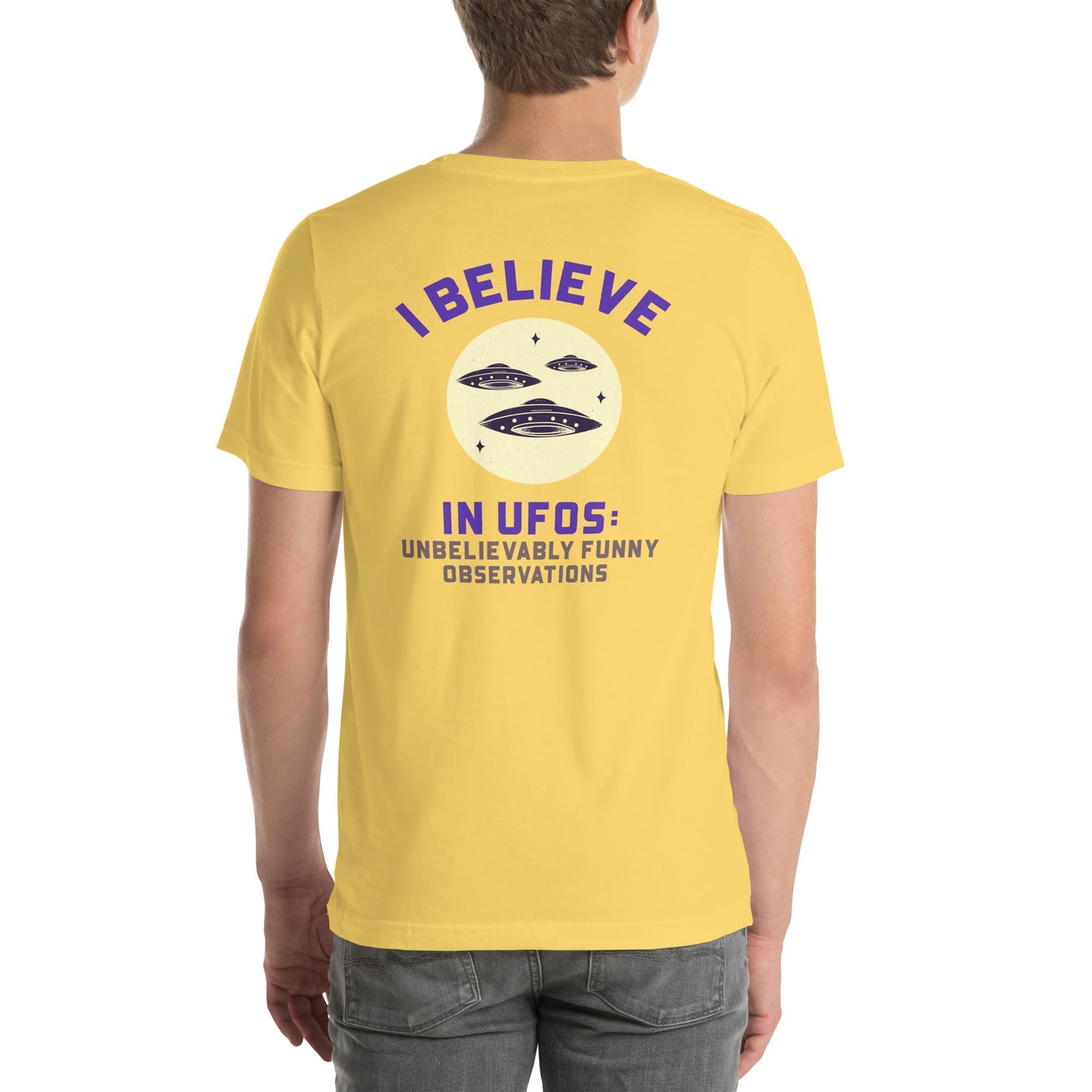 I believe in UFOs Unbelievably Funny Observations - Unisex t-shirt (back print) by DarkByteGear