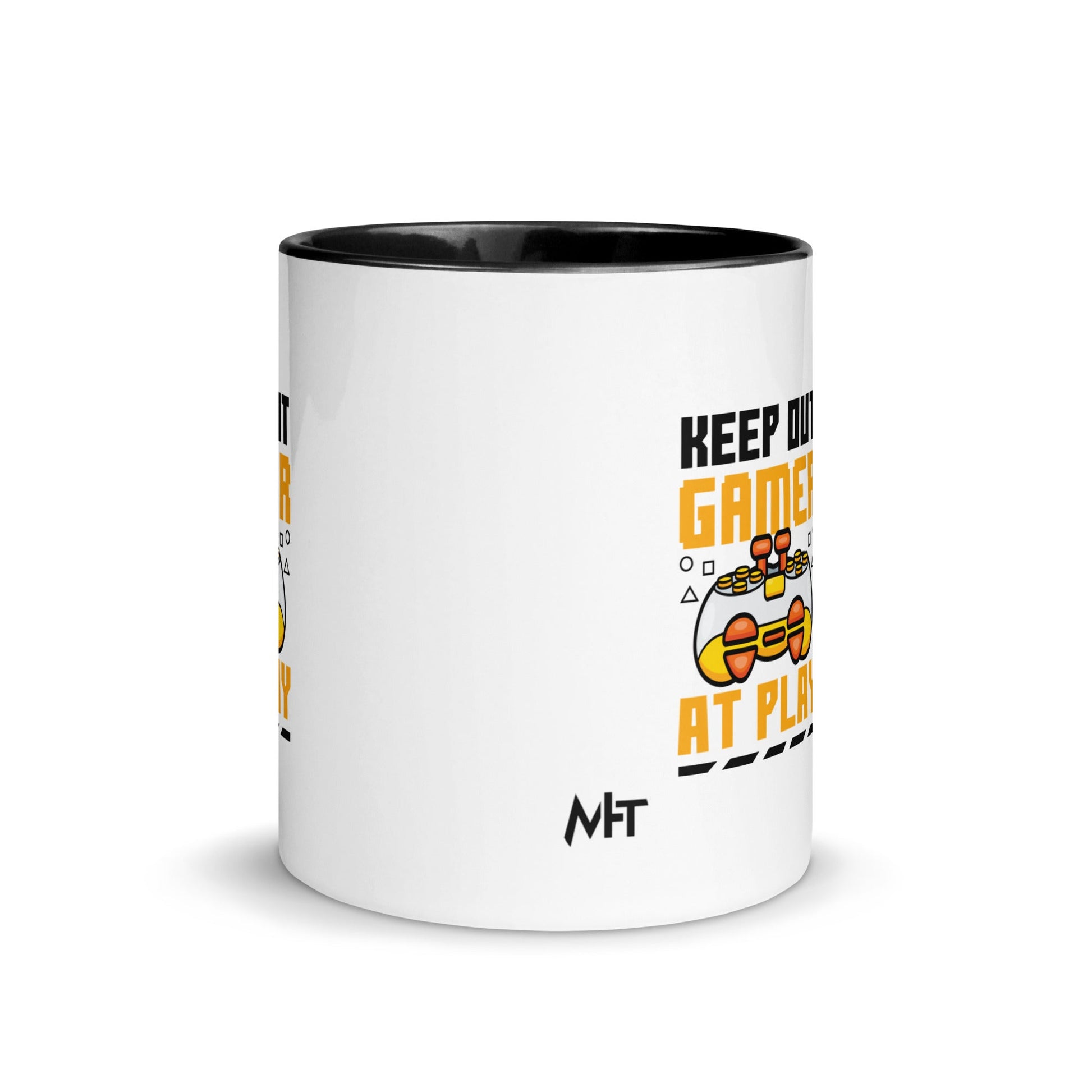 Keep Out Gamer At Play Rima 7 in Dark Text - Mug with Color Inside by DarkByteGear