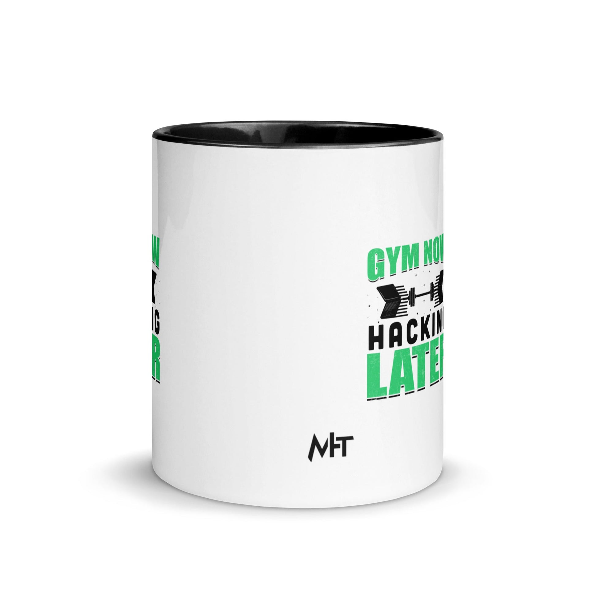 Gym now, hacking later - Mug with Color Inside by DarkByteGear