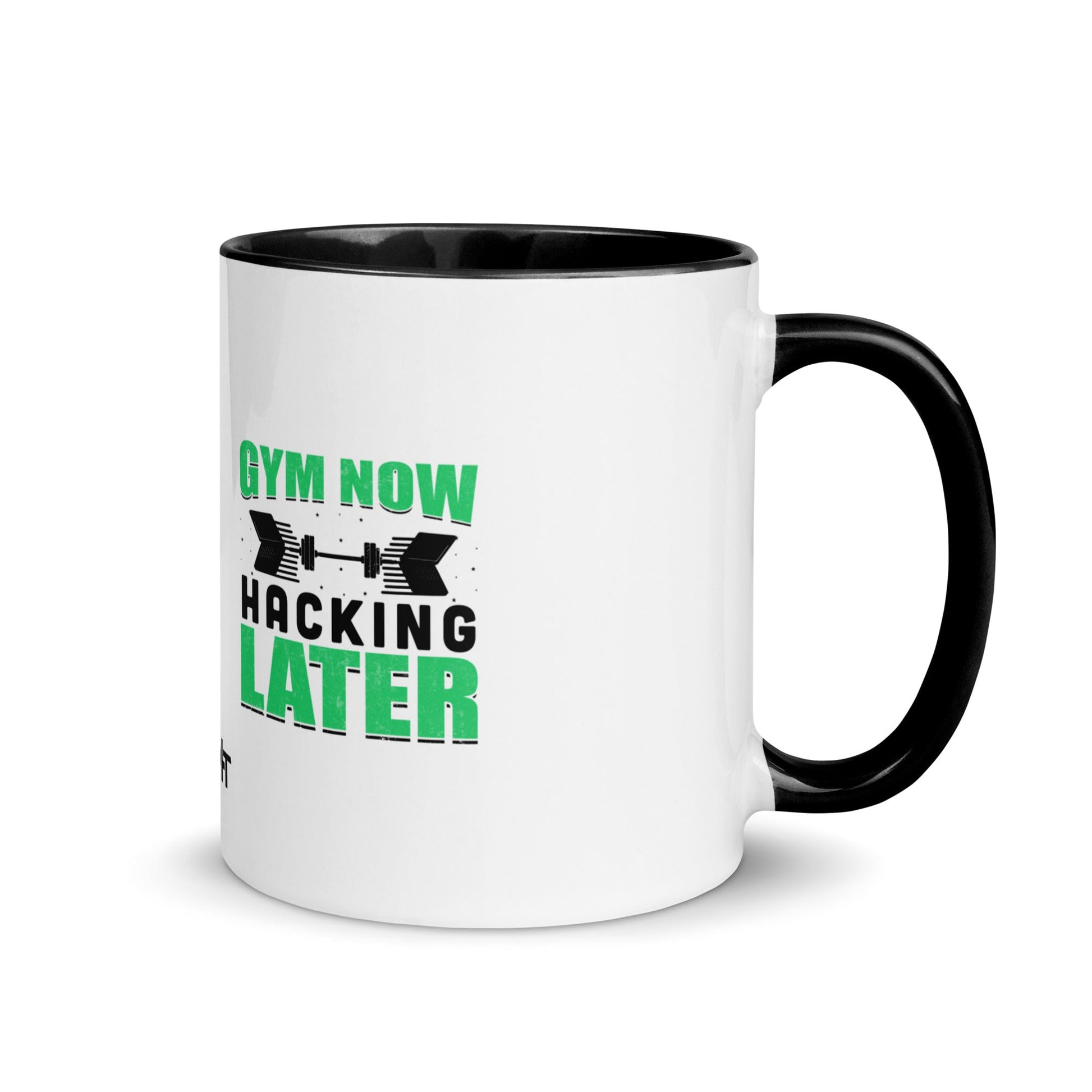 Gym now, hacking later - Mug with Color Inside by DarkByteGear