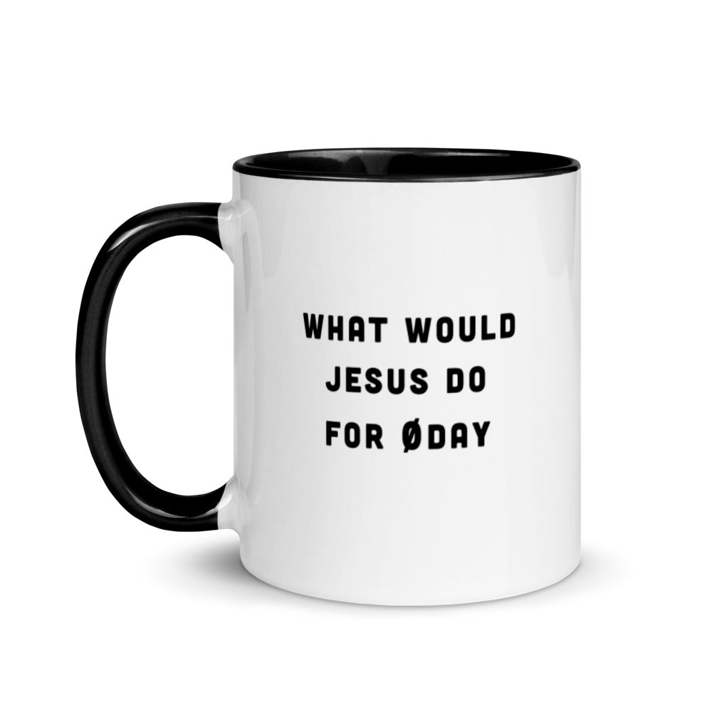 What would Jesus do for 0day - Mug with Color Inside by DarkByteGear