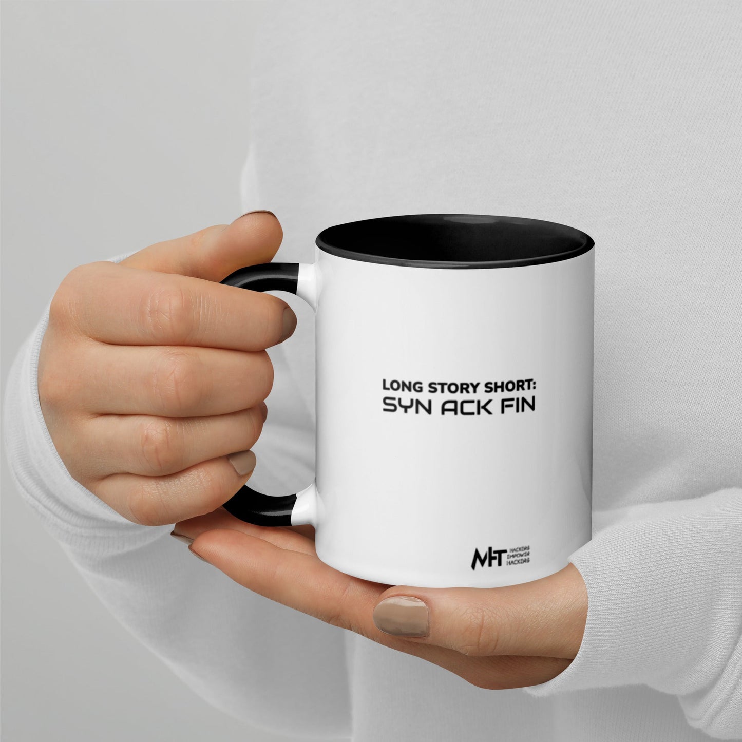 Long story short - Syn Ack Fin - Mug with Color Inside by DarkByteGear