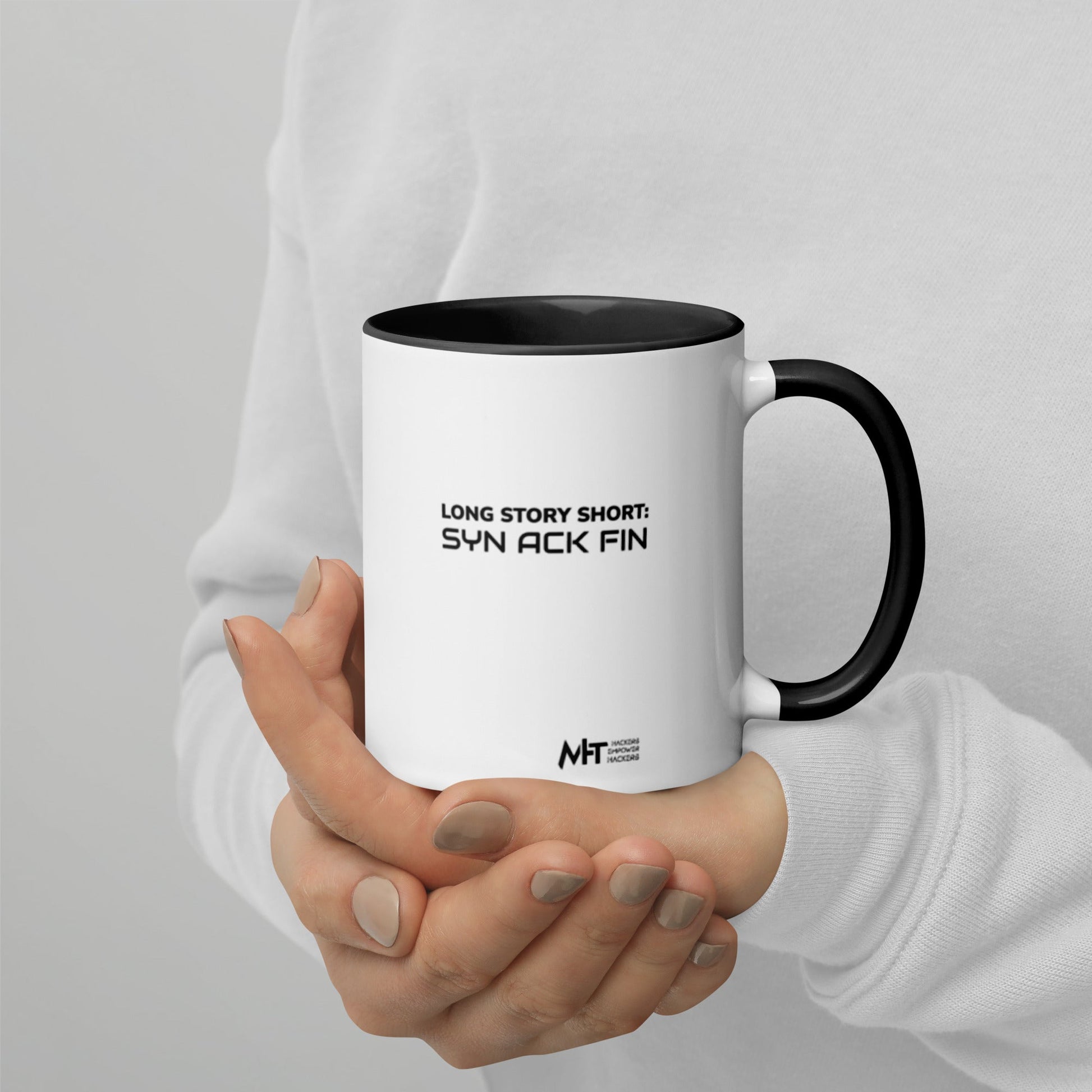 Long story short - Syn Ack Fin - Mug with Color Inside by DarkByteGear